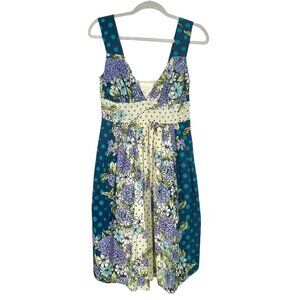 Vanitas of California Vintage Floral Blue Silk Party Dress Pin Up Retro 50s M